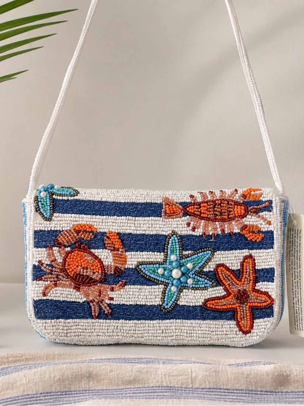 Handmade Beaded Nautical Shoulder Bag | Coastal Crab & Starfish Statement Purse